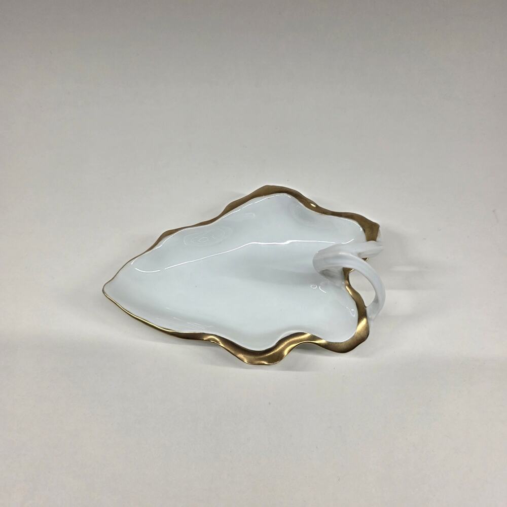 RS Germany Porcelain Leaf Trinket Dish White Gold Trim Ring Jewelry Holder